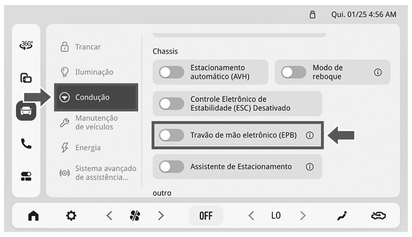 Liberação manual do freio de estacionamento - Figura do manual 124, Chevrolet Spark EUV