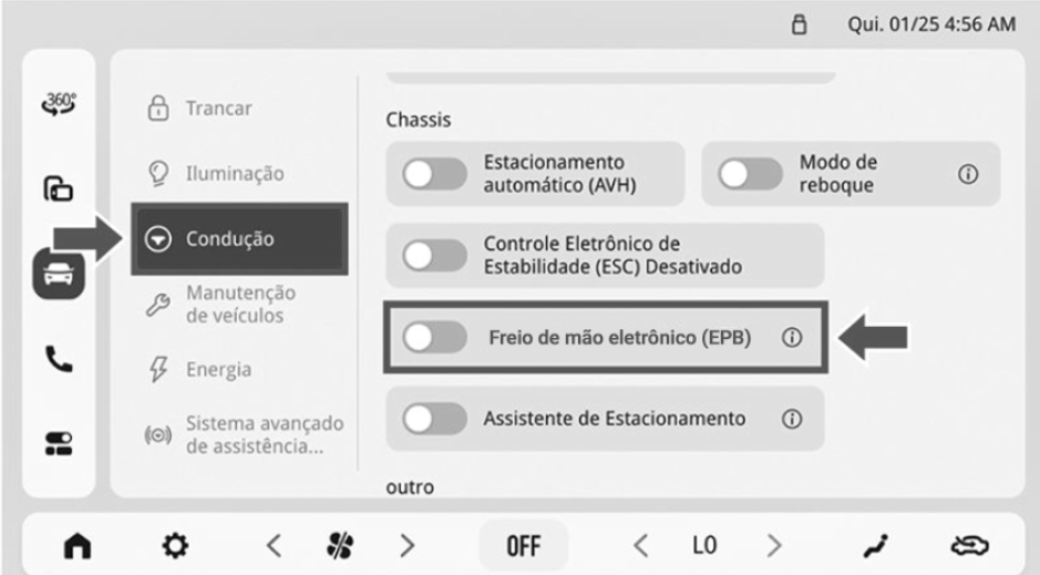 Liberação manual do freio de estacionamento - Figura do manual 124, Chevrolet Spark EUV