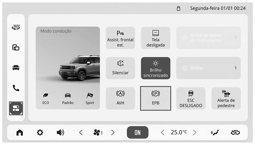 Liberação manual do freio de estacionamento - Figura do manual 124, Chevrolet Spark EUV