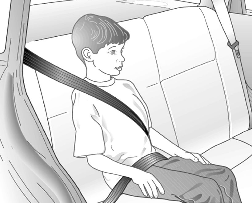 Uso correto do cinto de segurança para crianças mais velhas - Figura do manual 41, Chevrolet Spark EUV