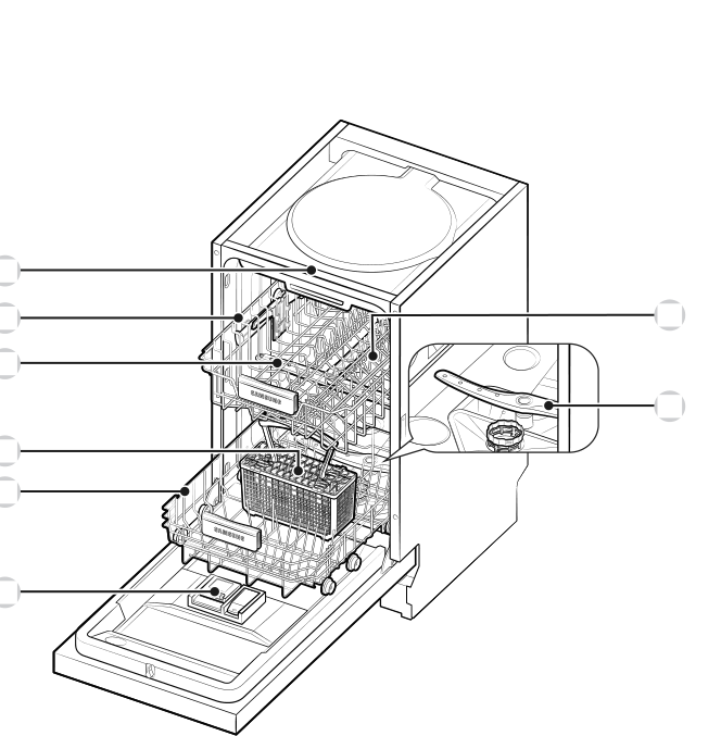 Verificar as peças - Ilustração do manual Samsung DW50C6070 (Pág. 10)